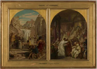 Esquisse pour l'église Saint-Ambroise : saint Augustin faisant cesser un usage barbare selon lequel les pères, les frères et les fils se battaient entre eux pour s'exercer à la guerre.