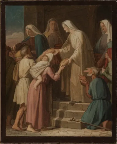 Esquisse pour l'église Saint-Eustache : Sainte Geneviève distribuant le pain aux pauvres.