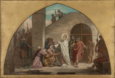 Esquisse pour l'église Saint-Gervais : saint Laurent guérissant les aveugles dans sa prison