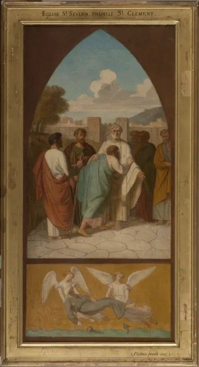 Esquisse pour l'église Saint -Séverin : Le pape saint Clément envoyant des missionnaires dans les Gaules. Les Anges retirent de la mer le corps de saint Clément.