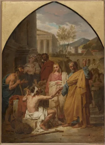 Esquisse pour l'église Saint-Séverin : Saint Pierre guérissant un boiteux à la porte du Temple de Jérusalem