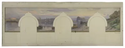 Esquisse pour la mairie d'Asnières : Paysage de bord de Seine