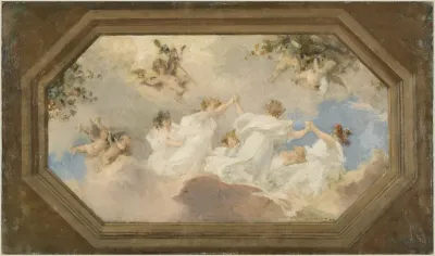 Esquisse pour la mairie de Suresnes : Ronde des bacchantes (plafond central)