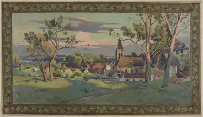 Esquisse pour la mairie de Thiais : village avec une église