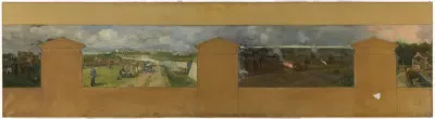 Esquisse pour la mairie de Vanves. Vue de Vanves avec fort de Vanves