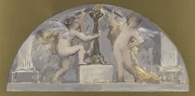 Esquisse pour la salle à manger de l'Hôtel de ville, deux Amours tenant chacun une torche près d'une torchère allumée