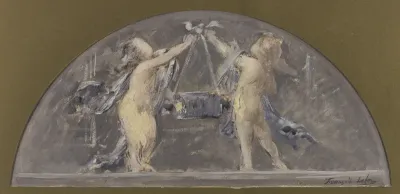 Esquisse pour la salle à manger de l'Hôtel de Ville, deux enfants levant ensemble une grande boîte