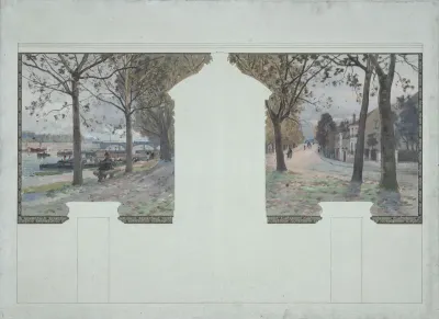 Esquisse pour la salle des fêtes de la mairie d'Asnières : Paysage. Quais de la Seine à Asnières