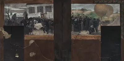 Esquisse pour le cabinet du Préfet de l'Hôtel de Ville de Paris : Le transport des blessés à l'ambulance - Le départ de l'Armand Barbès.