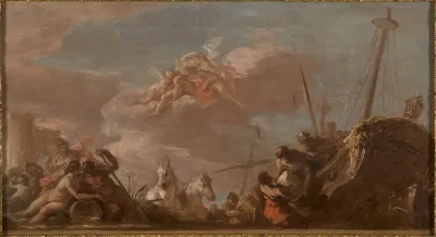Esquisse pour le plafond de la Banque Royale : Le Déchargement en bord de Seine de marchandises en provenance de la Louisiane