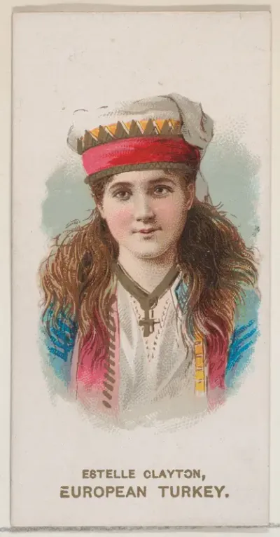 Estelle Clayton in Costume of European Turkey, from the set Actors and Actresses, Second Series (N71) for Duke brand cigarettes