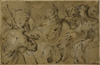 Esther before Ahasuerus or Solomon and Sheba with Cross from Wood of Adam's Tomb