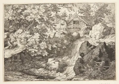 Et vandfald ved en vandmølle