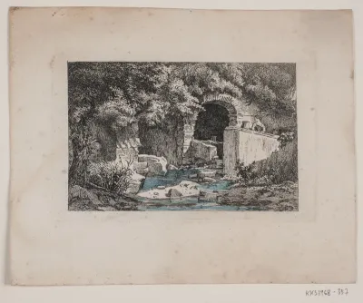 Et vandløb ved en grotte. Italiensk sceneri