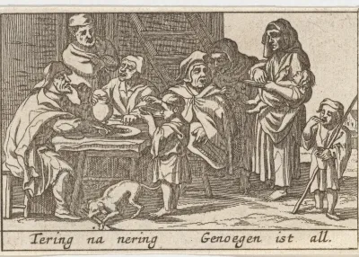 Etende figuren rond een tafel