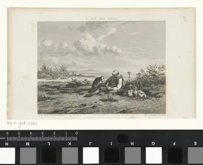 Etende man in het veld