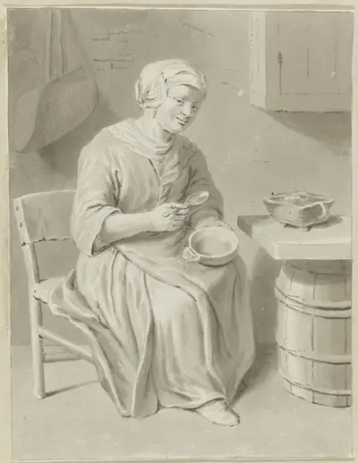 Etende vrouw in interieur