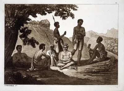 Ethiopia: six Ethiopians resting, and the sailor Pierce in Ethiopian dress