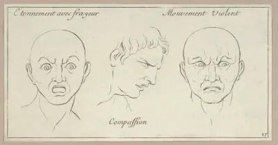 Étonnement avec frayeur, Compassion, Mouvement Violent, from "Caractères des passions, gravés sur les desseins de l'illustre Monsieur le Brun"