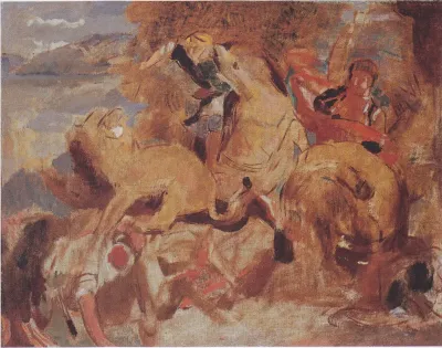 étude pour 'La chasse aux lions' d’après Delacroix