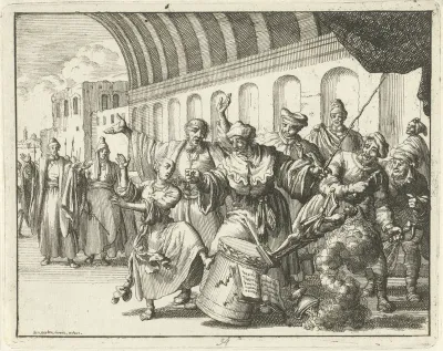 Eulalia van Mérida schopt een Romeins altaar met beeld van Apollo om