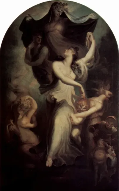 Euphrosyne vor der Phantasie und der Temperantia (Mäßigkeit)
