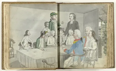 Europees kaartgezelschap op Ceylon