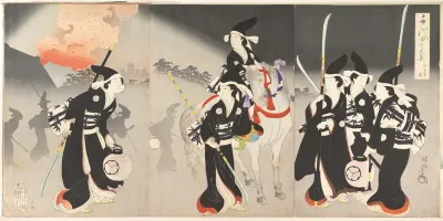 “Evacuation of the Ladies,” from the series The Inner Precincts of Chiyoda Castle (Chiyoda no Ōoku, Otachinoki)