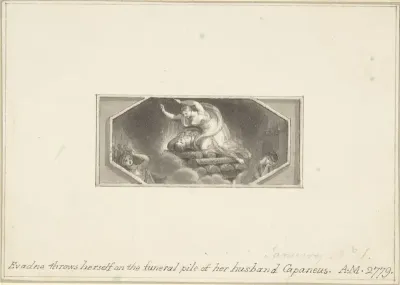 Evadne throws herself on the Funeral Pile of her Husband Capaneus