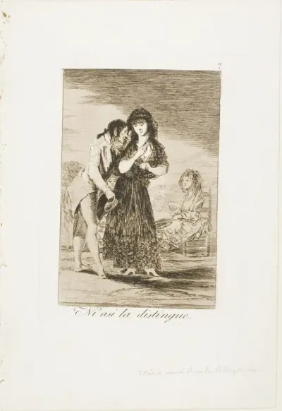 Even Thus he Cannot Make Her Out, plate seven from Los Caprichos