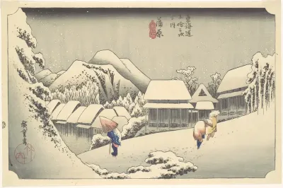 Evening Snow at Kanbara, from the series "Fifty-three Stations of the Tōkaidō"