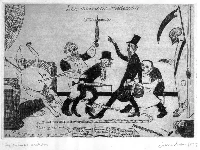 Evil doctors maltreating a patient