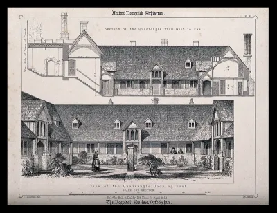 Ewelme Hospital with side section floor plan, Oxfordshire