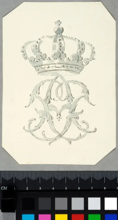 Ex-libris for Adolph Frederick, Mirror Monogram beneath a Crown