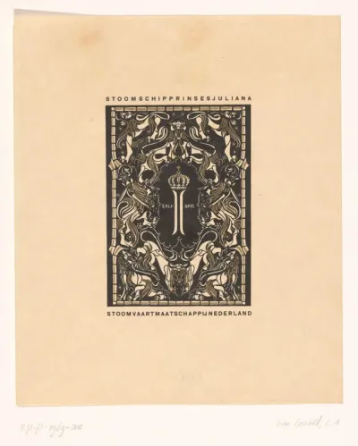 Ex libris van het stoomschip Prinses Juliana