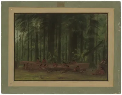 Excavating a Canoe   Nayas Indians, 1855