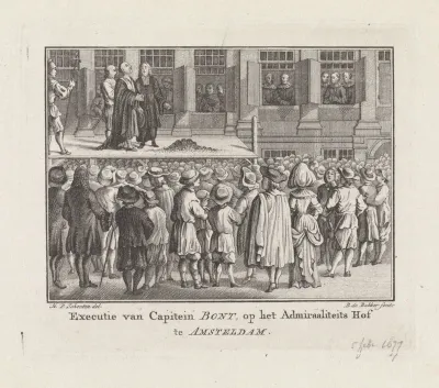 Executie van kapitein Bont op het Admiraliteits Hof te Amsterdam
