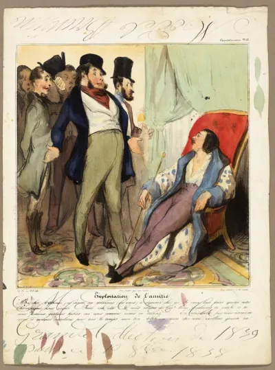 Exploiting friendship. “My dear Alphonse, I've invited these gentlemen, my friends, to dine at your home. I would like them to taste our champagne, we'll laugh... wait a minute! I've an idea. What if we went to the wood? We could take your barouche a