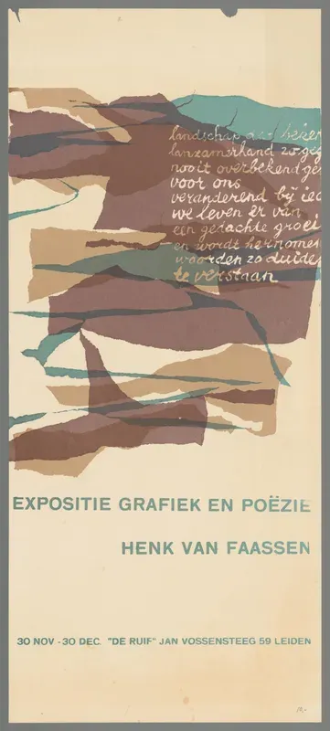 Expositie grafiek en poezie Henk van Faasen. 30 nov. - 30 dec. "De Ruif" Jan Vossensteeg 59 Leiden