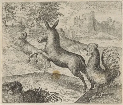 Fabel van de leeuw, ezel en haan