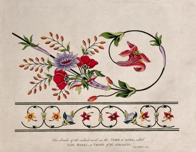 Fac-simile of the inlaid work on the tomb at Agra, called Taje-Mahal, or Crown of the Seraglio