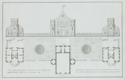 Façade et plan de l'Amirauté dans le jardin à Tsárskoye Selò...