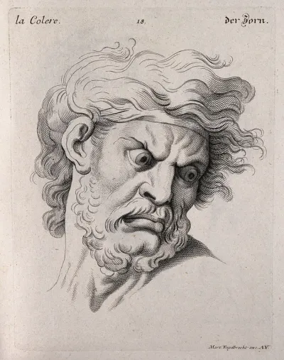 Face of a bearded man expressing anger