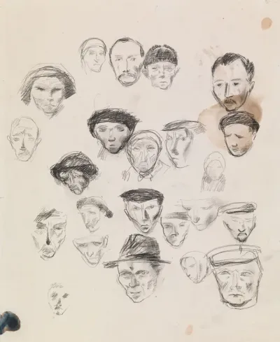 Faces of Men, sketches for the Manifestation Procession