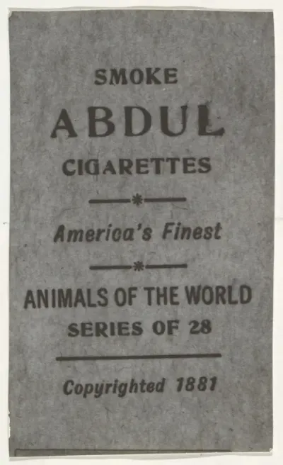 Facsimile of card verso from the Animals of the World series (T180), issued by Abdul Cigarettes