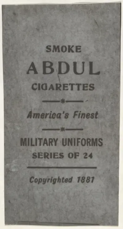 Facsimile of card verso from the Military Uniforms series (T182) issued by Abdul Cigarettes