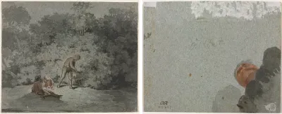 Faggot Gatherer (recto), Study of a Head seen from Below (verso)