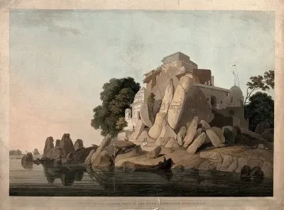 Fakir's Rock on the river Ganges, near Sultanganj, Bihar: south west view