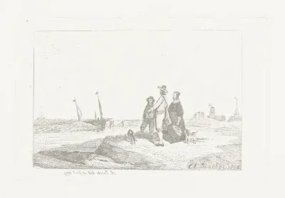 Familie aan strand