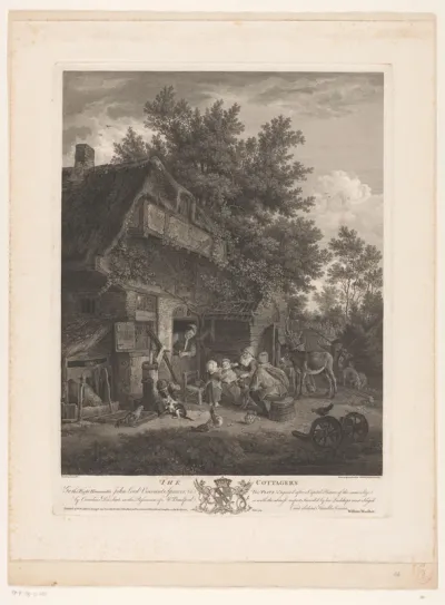 Familie bij een boerderij